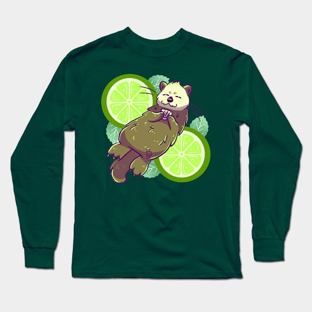 Lime Sea Otter Splash Long Sleeve T-Shirt by LeafBunnyStudios